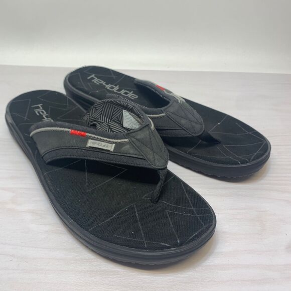 Hey Dude Sami Free Flip Flop Sandals Black Grey Cushioned Men\'s Size 12 main image 5